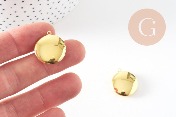 Pendentif locket medaillon doré, médaillon doré, fournitures dorées,porte-photo,création bijou,20mm, x1 G2570