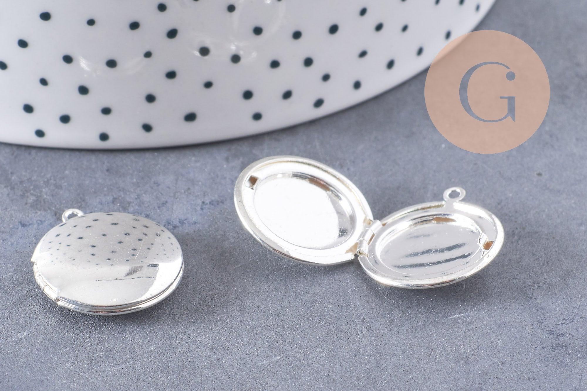 Pendentif locket medaillon zamac argenté 20mm, x2 (G1514)