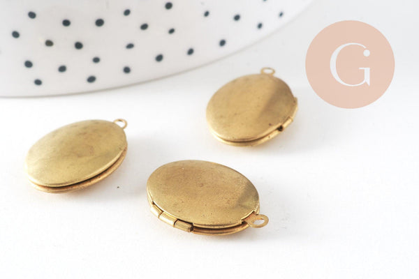 Pendentif locket ovale medaillon laiton brut 24mm, x2 (G0655)
