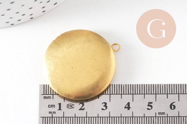 Pendentif locket rond medaillon laiton brut, médaillon Vintage, création collier, 32mm, x 2 (G1910)