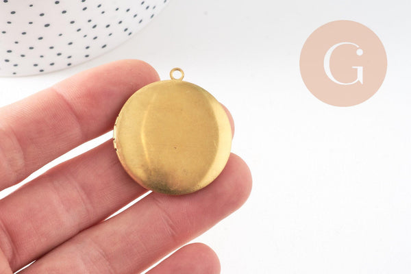 Pendentif locket rond medaillon laiton brut, médaillon Vintage, création collier, 32mm, x 2 (G1910)