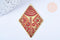 Pendentif losange gravé laiton doré email rouge 38.5mm, x1 (G6693)