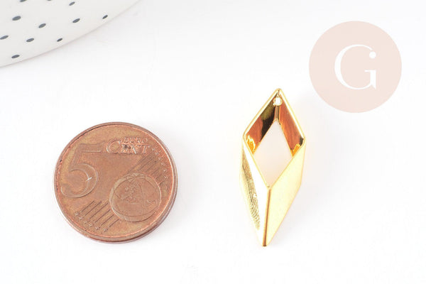 Pendentif losange laiton doré 27mm,breloque géométrique sans nickel,perle géométrique, x5 G6230