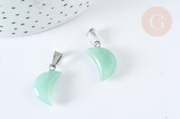 Pendentif lune aventurine verte naturelle support laiton argenté 29mm, pendentif lune bijou pierre naturelle, x1 (G7930)