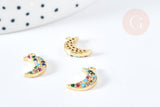 Pendentif lune doré cristal zircons multicolores 13.5mm, pendentif laiton doré amour création bijoux, x1 G8516