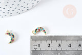 Pendentif lune doré cristal zircons multicolores 13.5mm, pendentif laiton doré amour création bijoux, x1 G8516