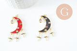 Pendentif lune étoiles émaillé laiton doré 45mm, x1 (G5335)