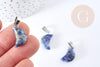 Pendentif lune jaspe bleu naturel support laiton argenté 24mm, pendentif lune bijou pierre naturelle, x1 (G8635)