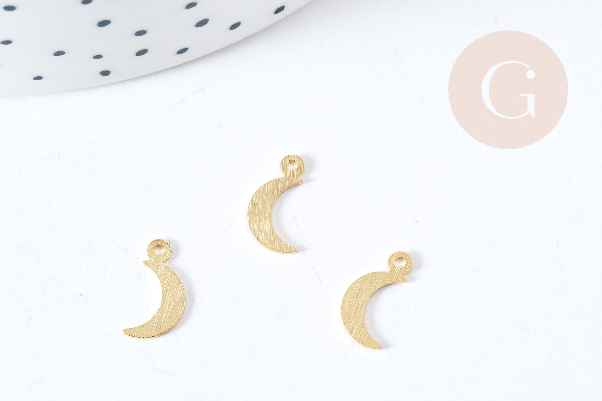 Pendentif lune laiton doré brossé 24K 11.5mm, breloque doré pou création bijoux, x1 (G8866)