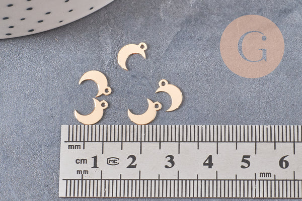 Pendentif lune laiton doré brossé 9mm, x10 (G10554)