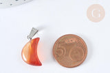 Pendentif lune pierre naturelle support laiton platine 21~24mm, pendentif lune bijou pierre naturelle, x1 G(7957)