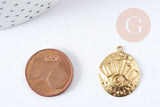 Pendentif médaille bombée ronde oeil protecteur laiton brut 22.5mm, x1 (G8841)