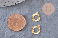 Pendentif médaille cerle texturée laiton brut, apprêt doré, sans nickel,médaille dorée, médaille ronde,10mm, x5 (G2826)