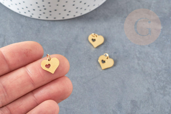 Pendentif médaille coeur acier 304 inoxydable doré 12mm, x1 (G2993)