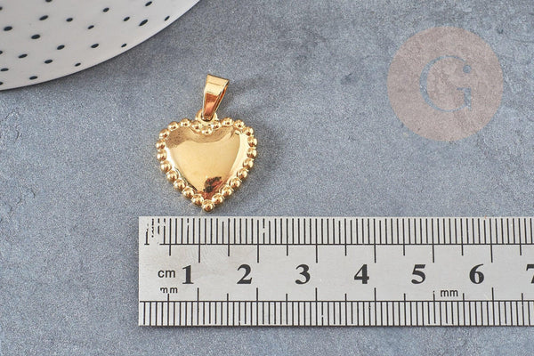 Pendentif médaille coeur acier 304 inoxydable doré à graver 19mm, x1 (G2913)