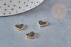 Pendentif médaille coeur acier doré émail noir, pendentif acier doré,sans nickel,médaille acier,11mm x1 G4885