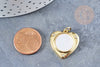 Pendentif médaille coeur nacre naturelle laiton doré 23mm sans nickel, x1 (G8838)