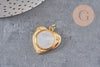 Pendentif médaille coeur nacre naturelle laiton doré 23mm sans nickel, x1 (G8838)