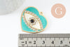 Pendentif médaille coeur oeil protecteur émail laiton doré zircons 34mm, x1 (G4293)