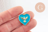 Pendentif médaille coeur oiseau émail laiton doré 18K pendentif laiton coeur,sans nickel,22.5mm, x1 (G4273)