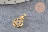 Pendentif médaille doré cristal zircon, pendentif doré,porte-bonheur,laiton dore,bijou médaille,17mm, x1 (G0483)