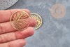 Pendentif médaille feuille palme acier inoxydable 201doré 32mm,breloque acier inoxydable doré sans nickel, x1 (G6189)