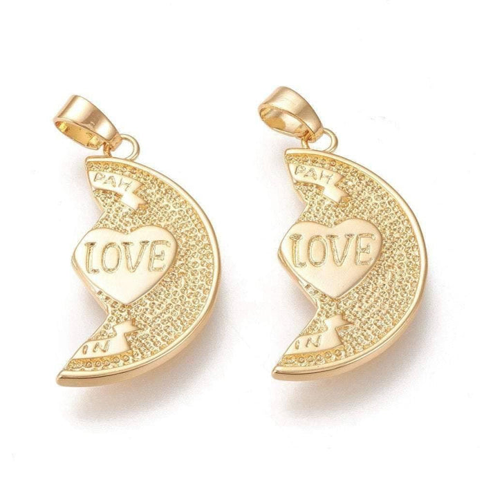 Pendentif médaille moitié coeur laiton doré 30mm, x1 (G5339)