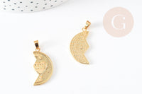 Pendentif médaille moitié coeur laiton doré 30mm, x1 (G5339)