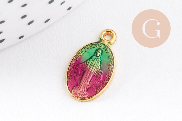 Pendentif médaille ovale Vierge Marie émaillée 17.5mm x1 AVEC DEFAUT (G8839-D)