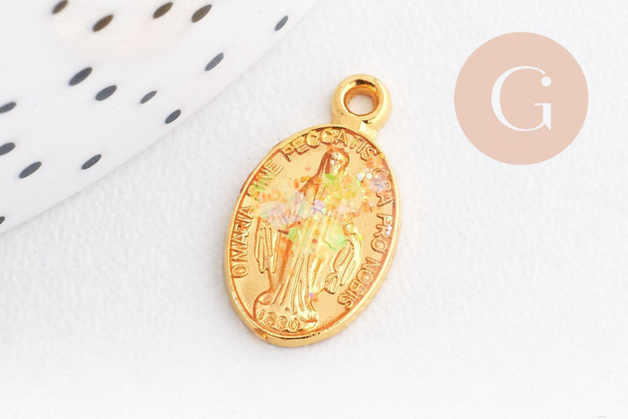 Pendentif médaille ovale Vierge Marie émaillée 17.5mm x1 AVEC DEFAUT (G8839-D)
