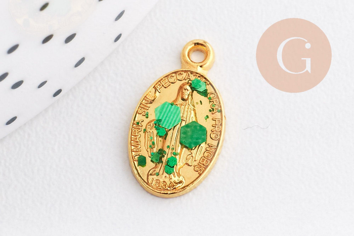 Pendentif médaille ovale Vierge Marie émaillée 17.5mm x1 AVEC DEFAUT (G8839-D)