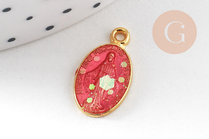 Pendentif médaille ovale Vierge Marie émaillée 17.5mm x1 AVEC DEFAUT (G8839-D)