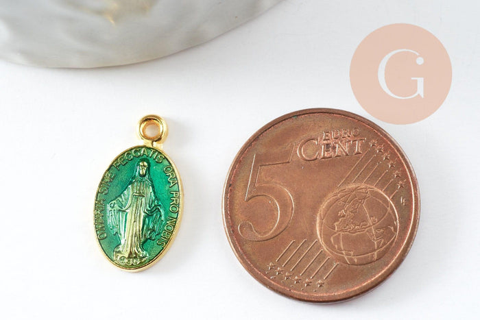 Pendentif médaille ovale Vierge Marie émaillée 17.5mm x1 AVEC DEFAUT (G8839-D)