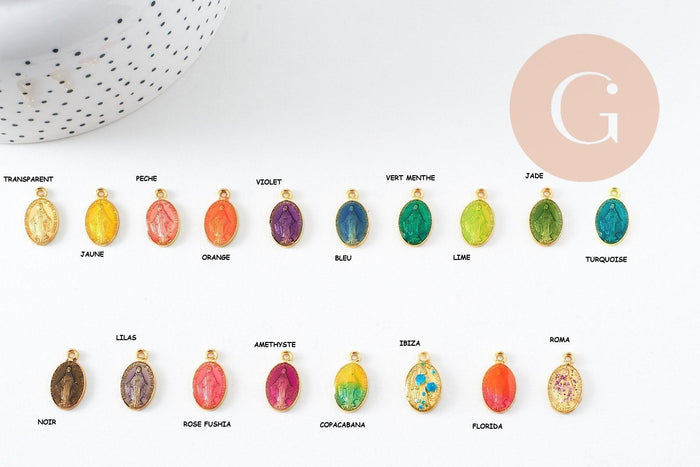 Pendentif médaille ovale Vierge Marie émaillée 17.5mm x1 AVEC DEFAUT (G8839-D)