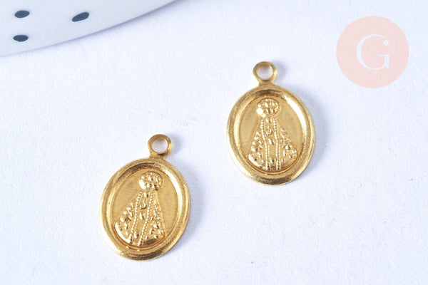 Pendentif médaille ovale Vierge Marie laiton brut 11mm, pendentif religion notre dame madonne, les 2-G6550