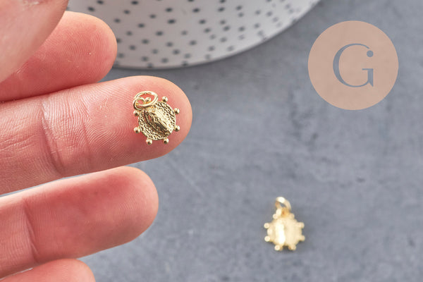 Pendentif médaille ovale Vierge Marie laiton doré 11mm, x1 (G3480)