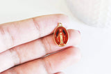 Pendentif médaille ovale Vierge Marie laiton doré émail 19.5mm x1 (G2939)