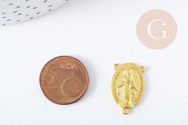 Pendentif médaille ovale Vierge Marie zamac doré 3 attaches 23mm x5 G8882