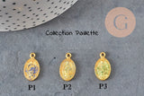 Colgante medalla Virgen María ovalada zamac oro esmaltado 17.5mm x1 o x5 (G8839)