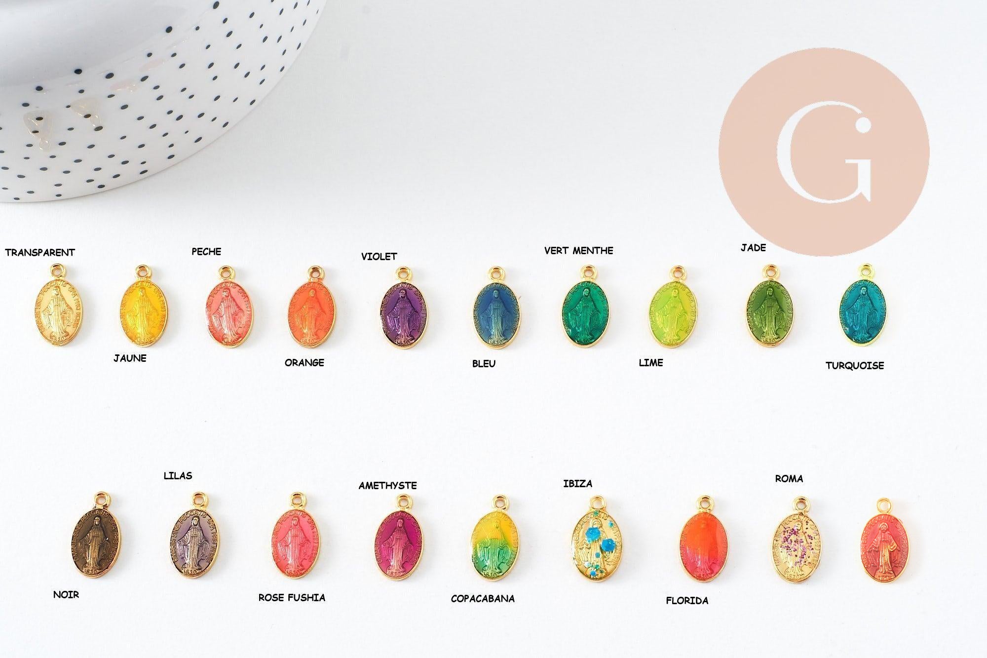Pendentif médaille ovale Vierge Marie zamac doré émaillée 17.5mm x1 ou x5 (G8839)