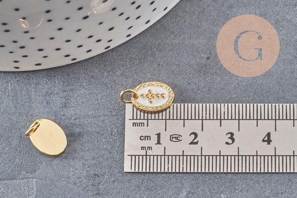 Pendentif médaille ovale croix laiton doré, pendentif laiton, pendentif religion,sans nickel, notre dame, madonne,12mm, x1 (G2949)