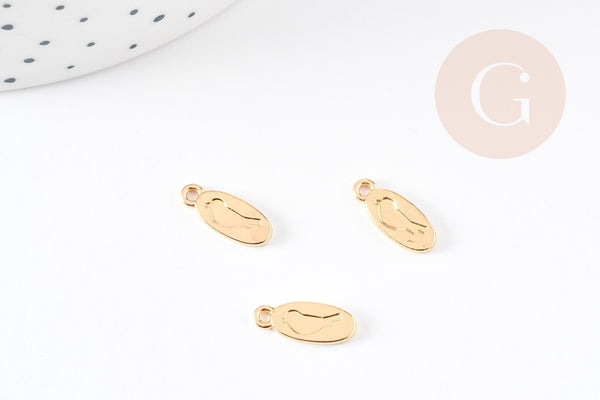 Pendentif médaille ovale oiseau zamac doré 14mm, x5 (G4083)