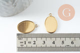Pendentif médaille ovale support cabochon 18x13mm acier 304 inoxydable doré IP, x2 (G9815)