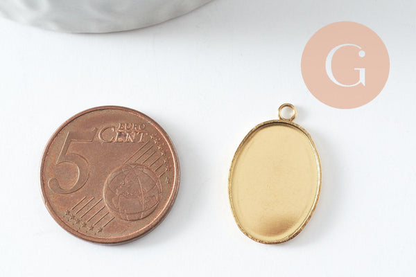Pendentif médaille ovale support cabochon 18x13mm acier 304 inoxydable doré IP, x2 (G9815)