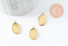 Pendentif médaille ovale support cabochon acier 304 inoxydable doré IP 14x10mm, x2 (G9814)
