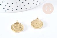 Pendentif médaille papillon acier 316L inoxydable doré 18mm, x1 (G8735)