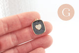 Pendentif médaille rectangle coeur émail laiton doré zircon,21.5mm, x1 (G5242)