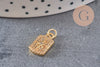 Pendentif médaille rectangle étoile laiton doré zircons, un pendentif doré avec cristaux pour création bijoux,14.5mm, x1 (G3484)