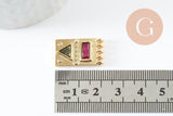 Pendentif médaille rectangle laiton doré zircon coloré 14.5mm, x1 (G3779)