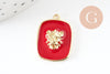 Pendentif médaille rectangle lion émail laiton doré 21.5mm, création bijoux animal x1 G9550